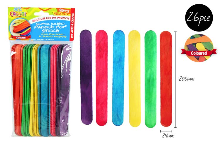 Popsticks Jumbo Coloured 15x1.8cm Pk80